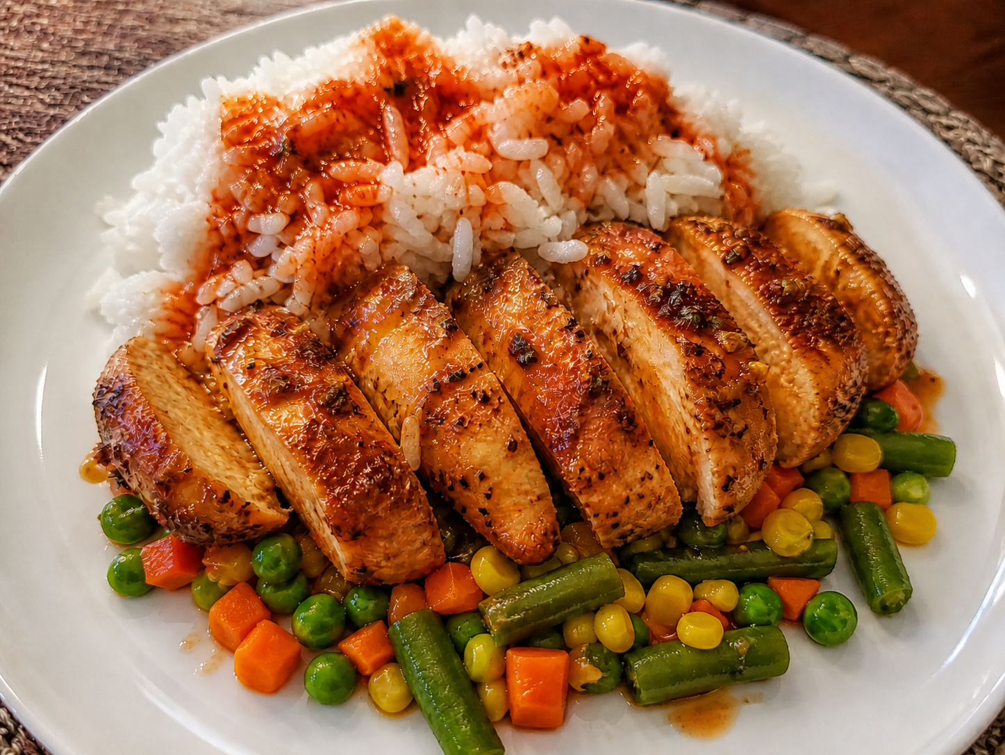 A chicken dish with Tabasco & Montreal Chicken spice.